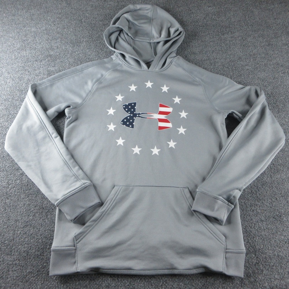 Under Armour Hoodie Youth XL Gray Freedom Sweatshirt USA Flag Patriotic Boys